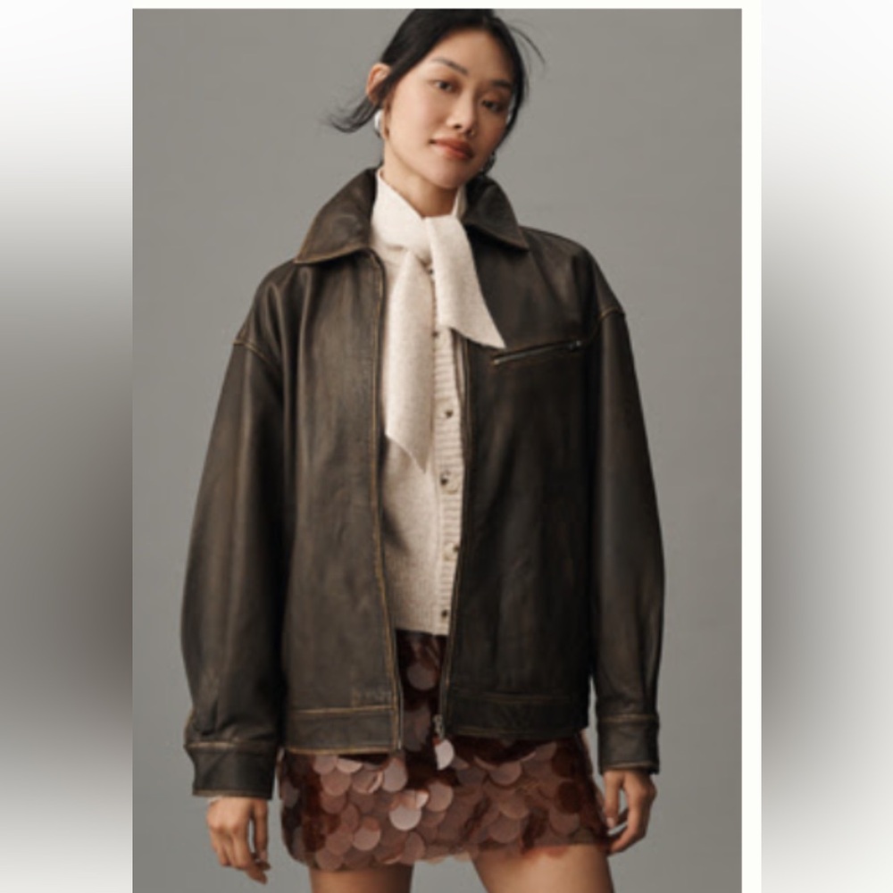 Reformation Veda Marco Leather Oversized Bomber Jacket